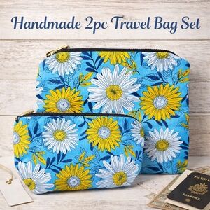 🌼Handmade 2-Pc Travel Bag Set 2 Floral Zip Pouches, Cosmetic & Organizer Bags